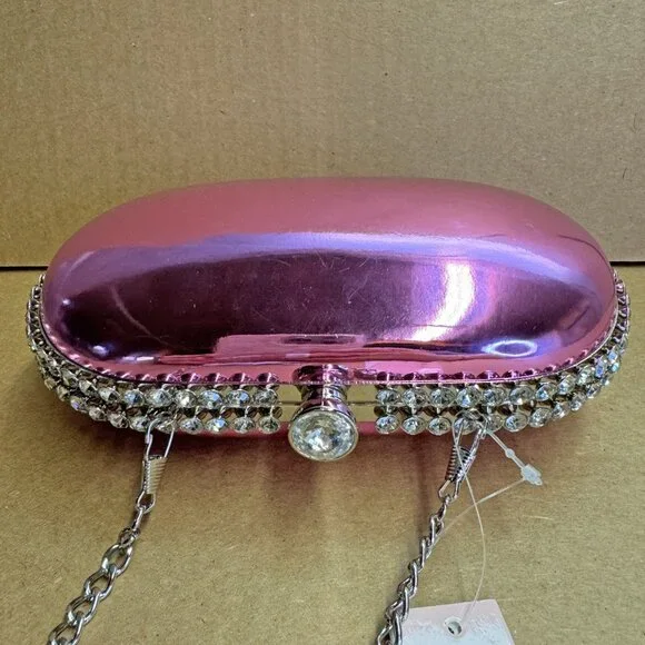 AQUA Mirror Metallic Patent Minaudière Clutch - Orchid - Picture 8 of 9